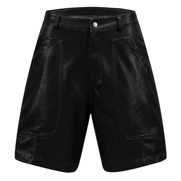 Brown Faux Leather Utility Shorts